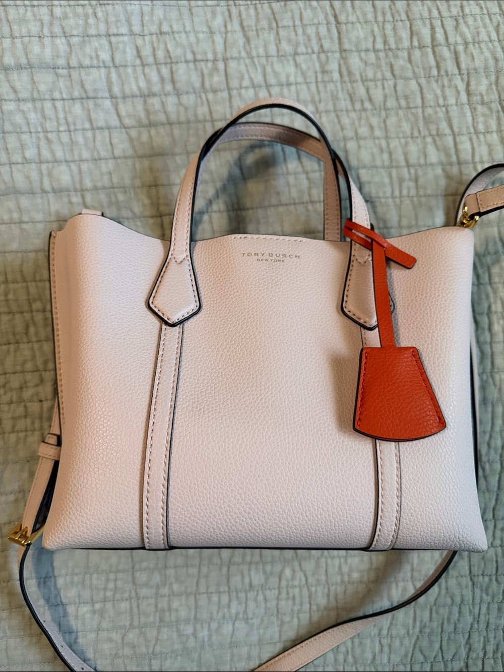 Tory Burch Pale Pink Small Perry Tote with Orange Tag